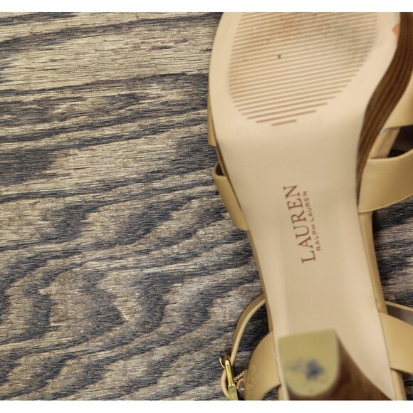 Lauren Ralph Lauren Womens Soffia Nappa Leather Sandal Block Heel Buff Brown 8B - Picture 7 of 14